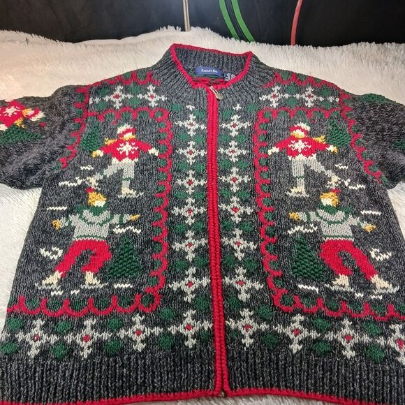 Eagle's Eye Skiers & Snoflake Zip-Up Knit Cardigan Unisex Vintage 90s XL Grey... - Picture 7 of 13